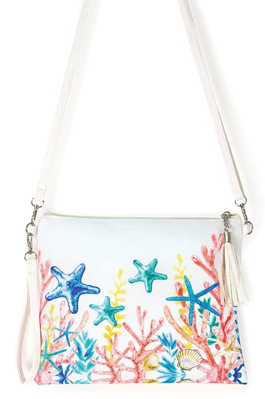 Colorful Sea Life Print Clutch Crossbody Bag