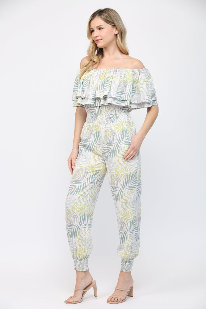 Fate by LFD Tropical Print off-Shoulders Jumpsuit with Pockets