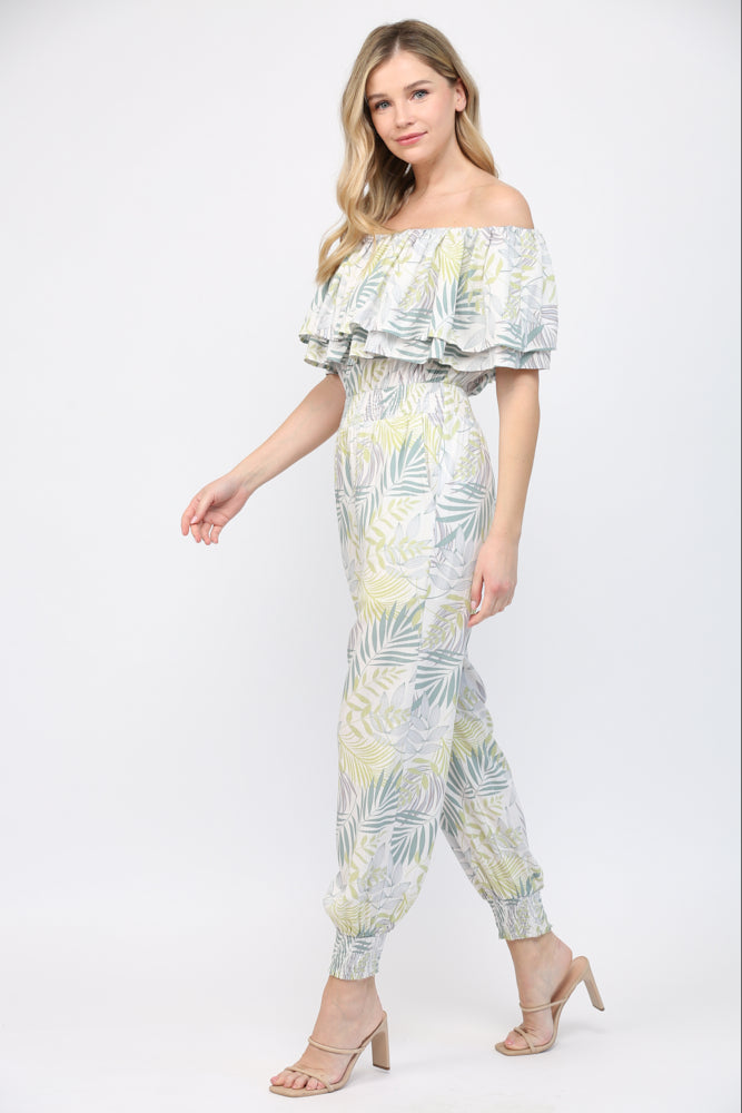 Fate by LFD Tropical Print off-Shoulders Jumpsuit with Pockets