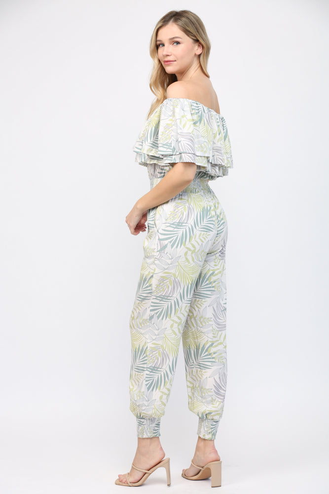 Fate by LFD Tropical Print off-Shoulders Jumpsuit with Pockets