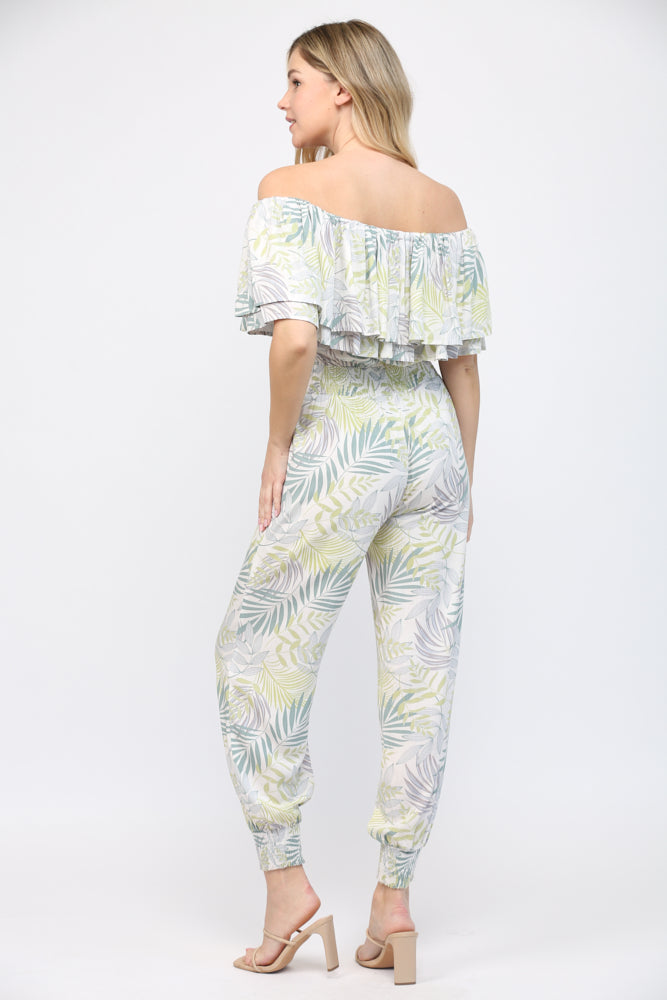 Fate by LFD Tropical Print off-Shoulders Jumpsuit with Pockets