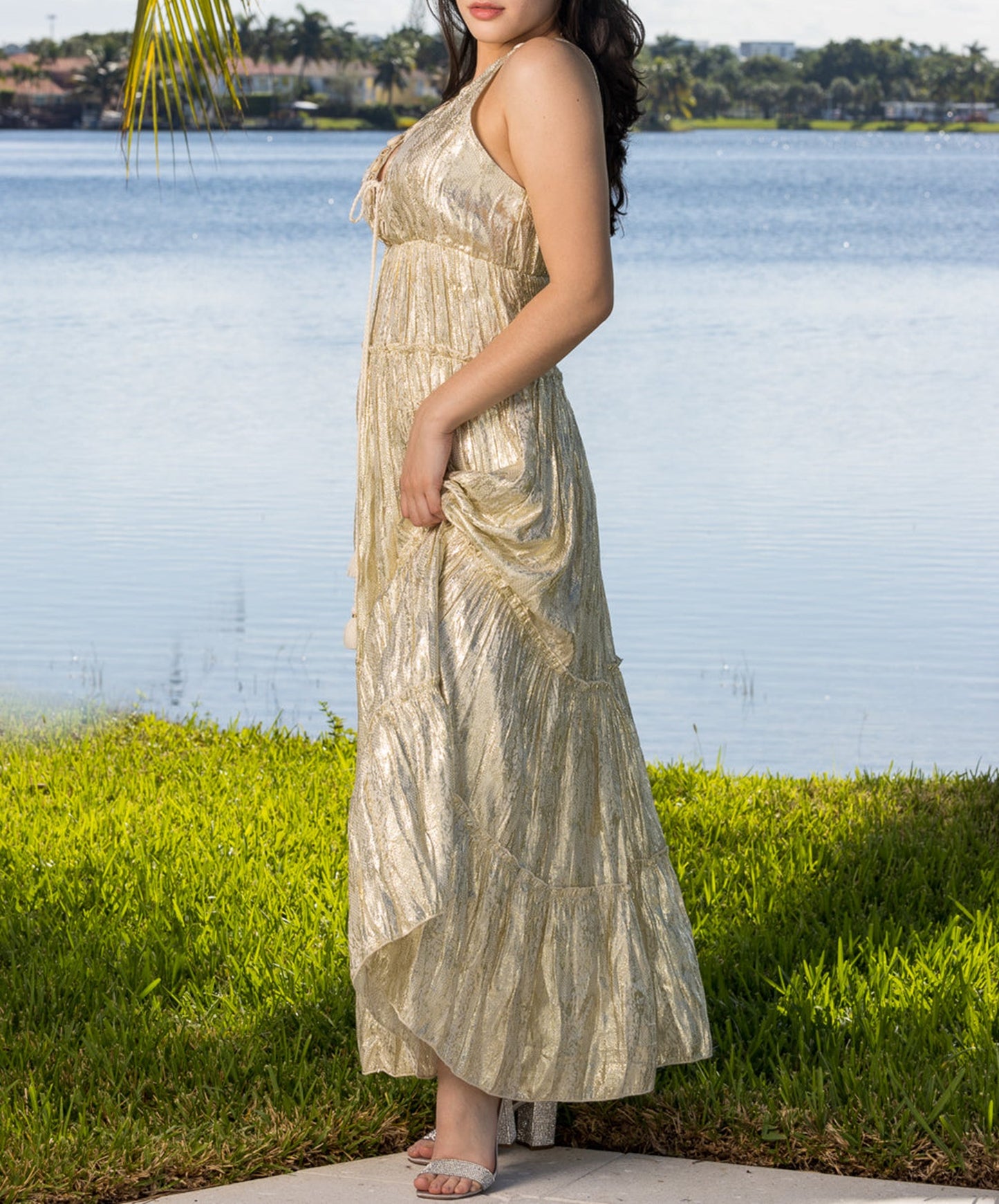 Ranees White Gold Foil Dazzle Dress