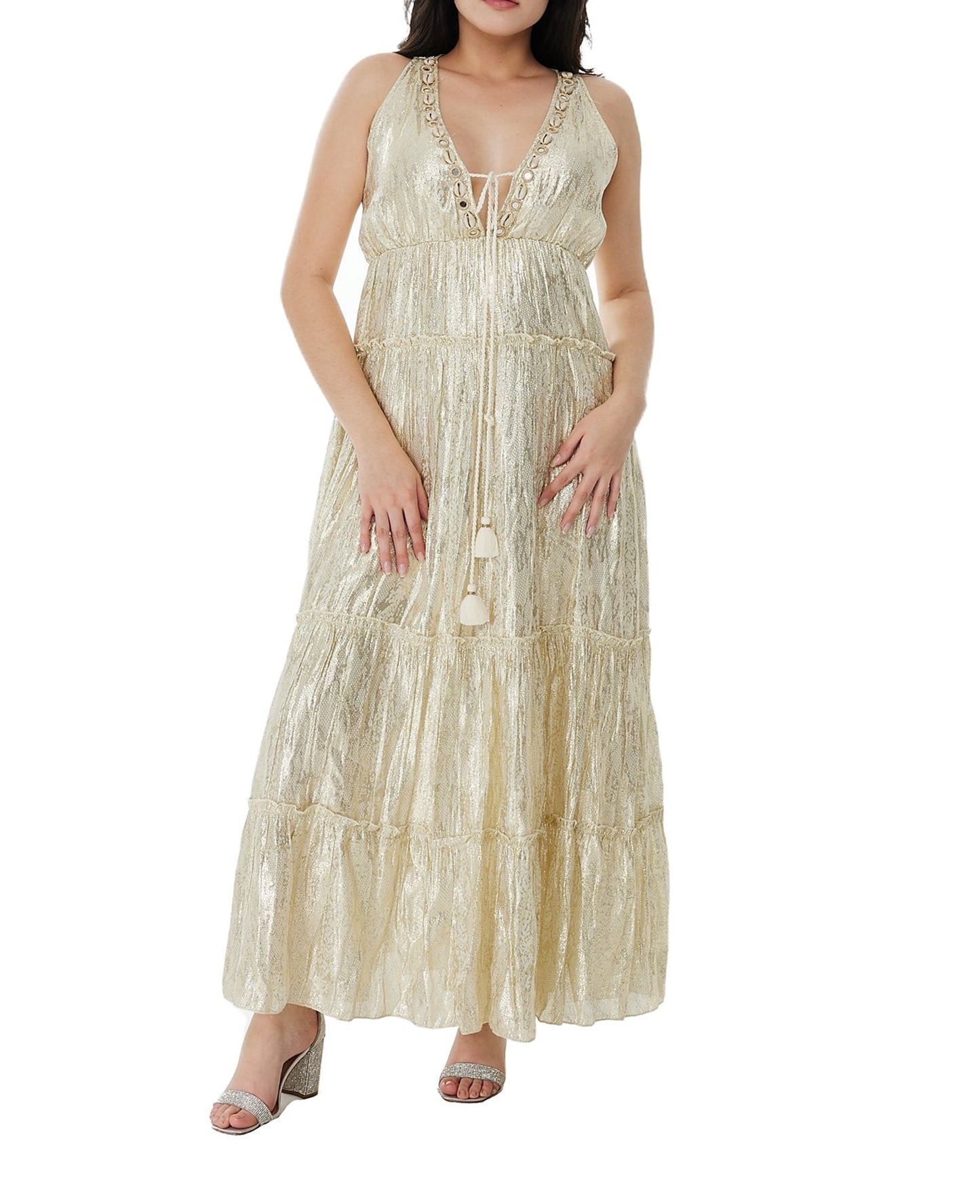 Ranees White Gold Foil Dazzle Dress