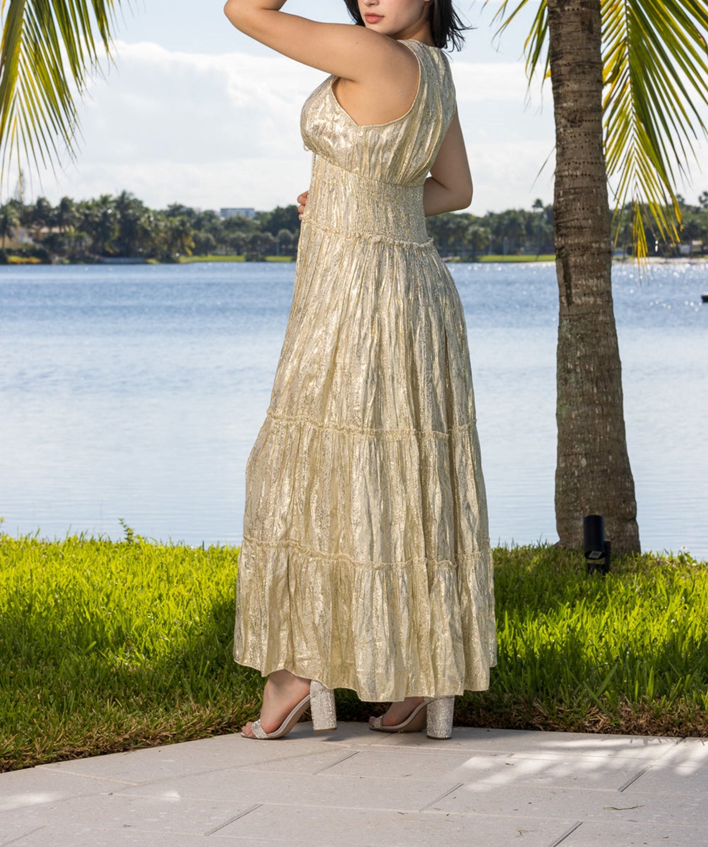 Ranees White Gold Foil Dazzle Dress