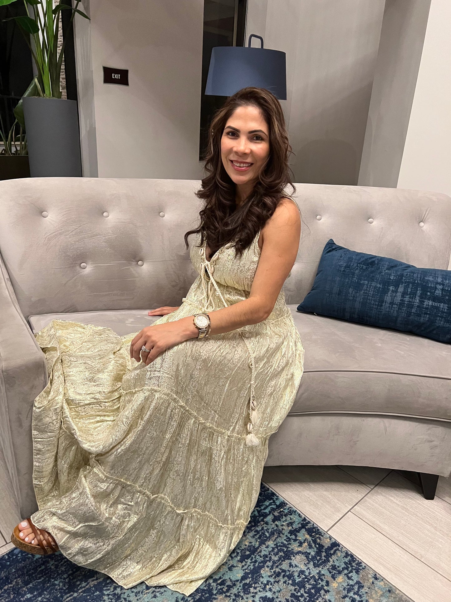 Ranees White Gold Foil Dazzle Dress