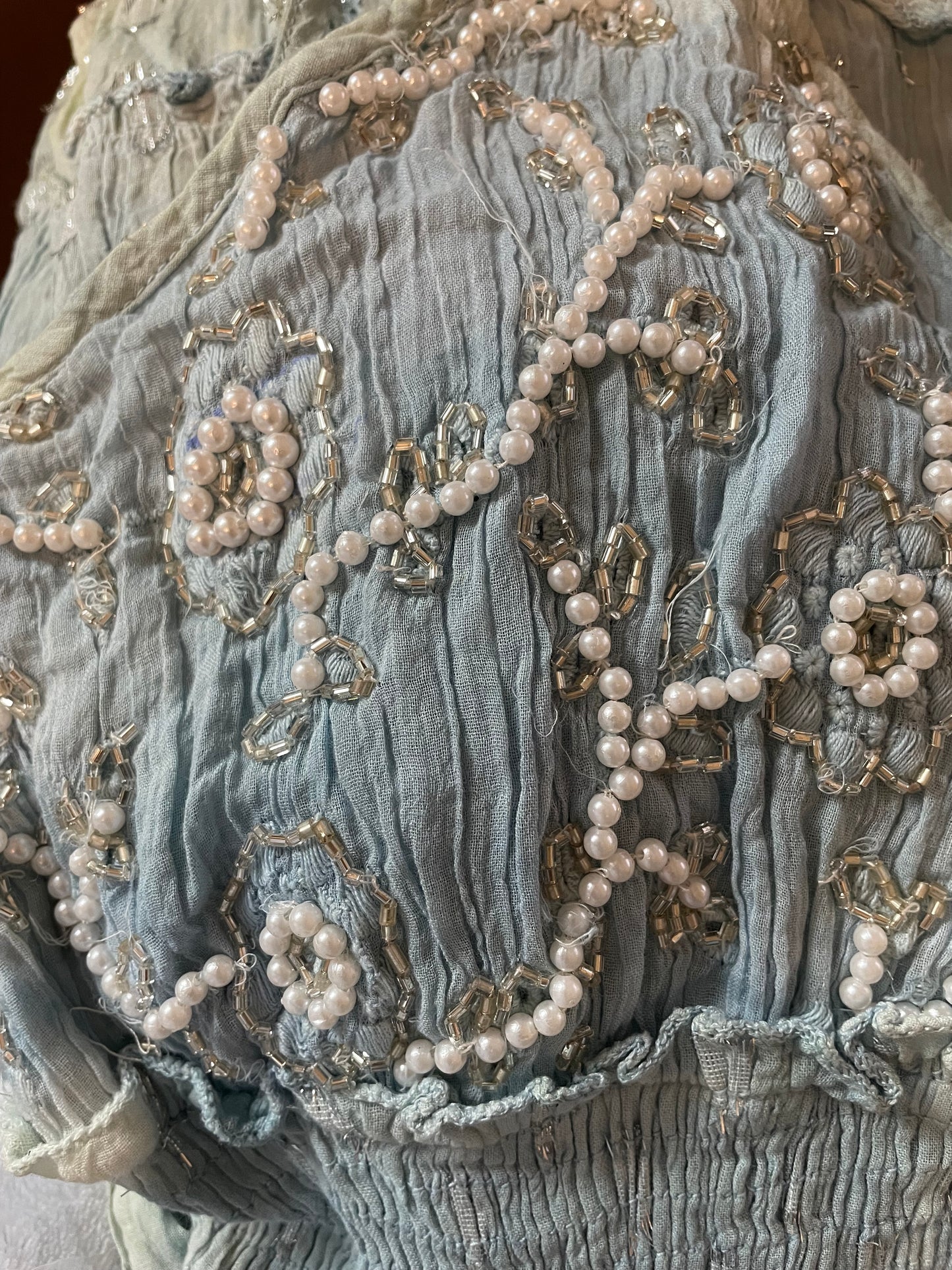 Mustard Blue Long Dazzle Dress with pearls
