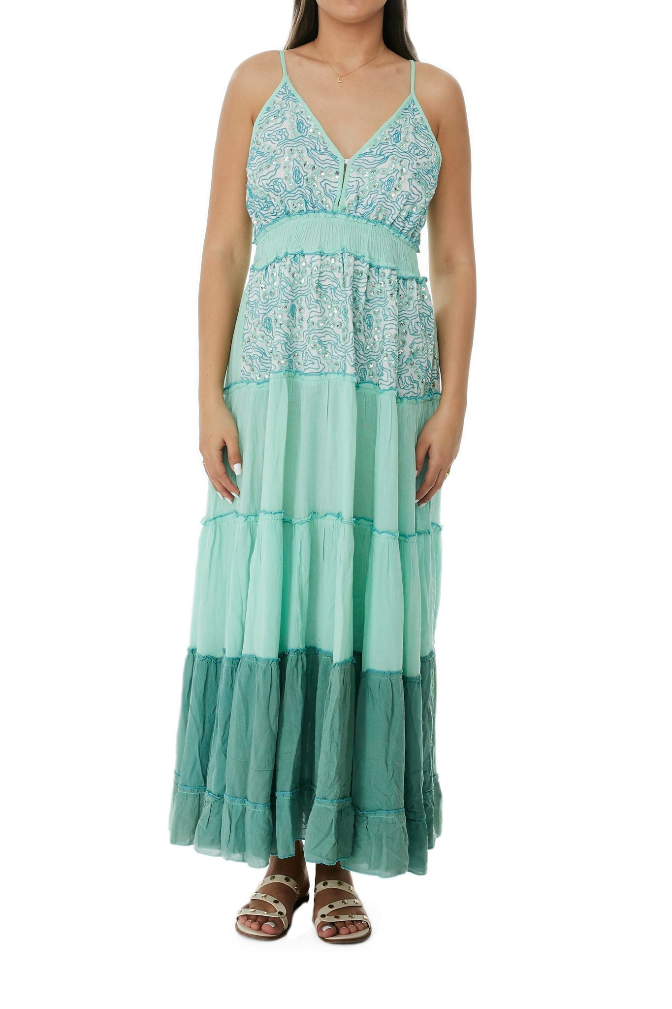Ranees Sea Blue Long Dazzle Dress 2023 Collection