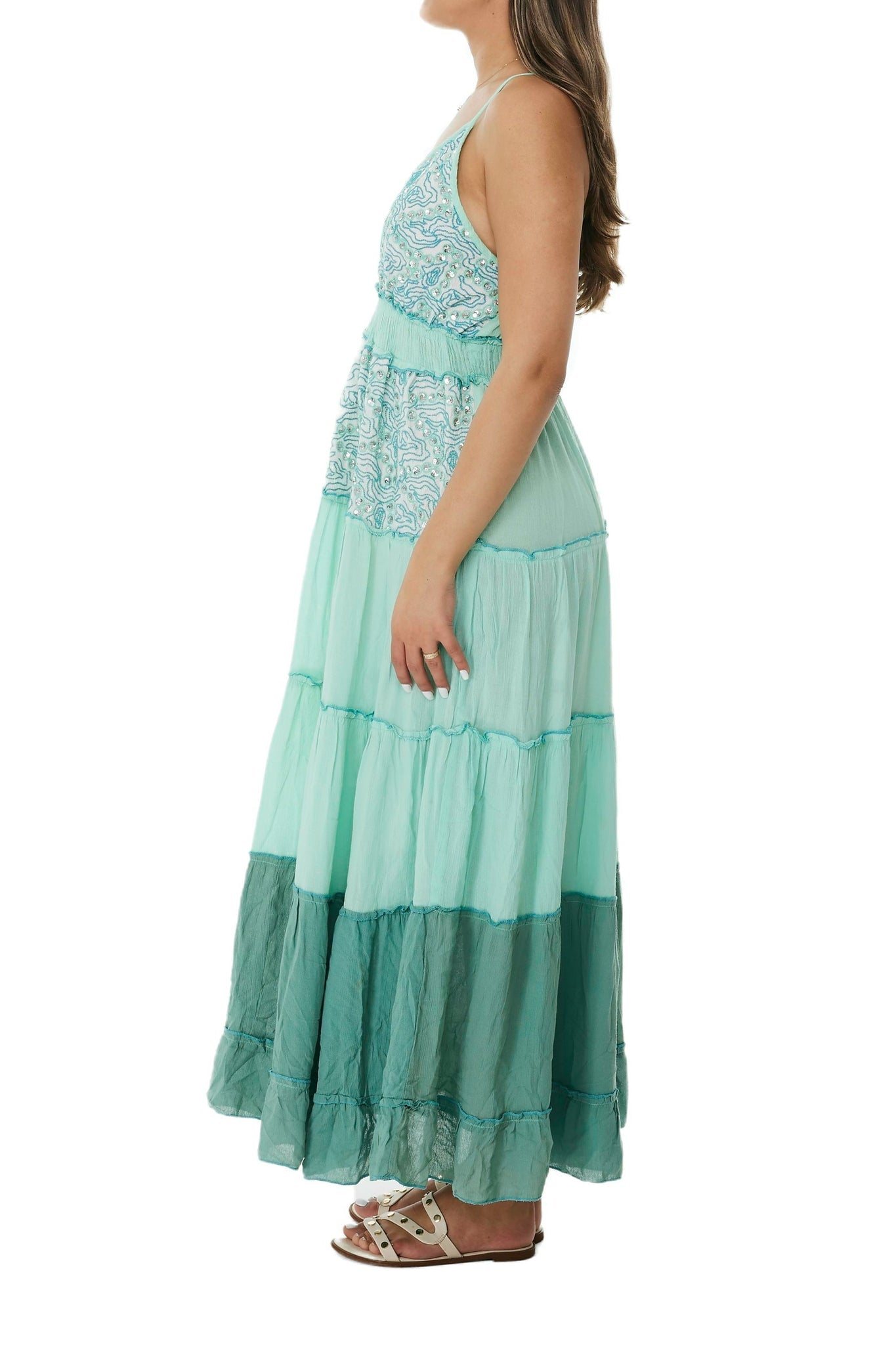Ranees Sea Blue Long Dazzle Dress 2023 Collection