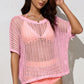 Openwork Round Neck Half Sleeve Knit Cover Up