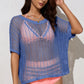 Openwork Round Neck Half Sleeve Knit Cover Up