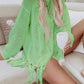 Double Take Openwork Tassel Hem Long Sleeve Knit Cover Up