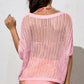 Openwork Round Neck Half Sleeve Knit Cover Up