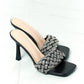 DELICACY Showstopper Braided Rhinestone Heel Slide in Black