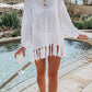 Double Take Openwork Tassel Hem Long Sleeve Knit Cover Up
