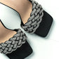 DELICACY Showstopper Braided Rhinestone Heel Slide in Black