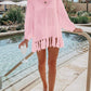 Double Take Openwork Tassel Hem Long Sleeve Knit Cover Up