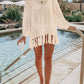 Double Take Openwork Tassel Hem Long Sleeve Knit Cover Up