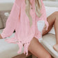 Double Take Openwork Tassel Hem Long Sleeve Knit Cover Up