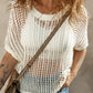 Openwork Round Neck Half Sleeve Knit Cover Up