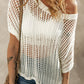 Openwork Round Neck Half Sleeve Knit Cover Up