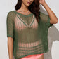Openwork Round Neck Half Sleeve Knit Cover Up