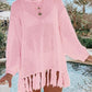 Double Take Openwork Tassel Hem Long Sleeve Knit Cover Up