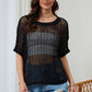Openwork Round Neck Half Sleeve Knit Cover Up