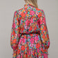 Fate by LFD Floral Tie Waist Ruffled Dress Long Sleeves
