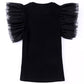 Dotty Mesh Ruffle Sleeve Ribbed Knit Top