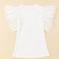 Dotty Mesh Ruffle Sleeve Ribbed Knit Top