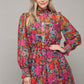 Fate by LFD Floral Tie Waist Ruffled Dress Long Sleeves