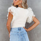Dotty Mesh Ruffle Sleeve Ribbed Knit Top