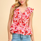 TCEC Floral V Neckline ruffle top