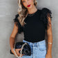 Dotty Mesh Ruffle Sleeve Ribbed Knit Top