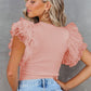 Dotty Mesh Ruffle Sleeve Ribbed Knit Top
