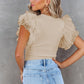 Dotty Mesh Ruffle Sleeve Ribbed Knit Top