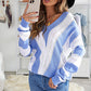 Striped Colorblock V Neck Knitted Sweater