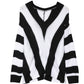 Striped Colorblock V Neck Knitted Sweater