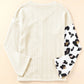 Beige Asymmetric Leopard Patchwork Wide Sleeve V Neck Sweater