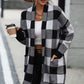 Plaid Dropped Shoulder Cardigan with Pocket
