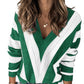 Striped Colorblock V Neck Knitted Sweater