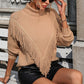 Turtle Neck Tassel Front Long Sleeve Pullover Sweater