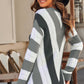 Striped Colorblock V Neck Knitted Sweater