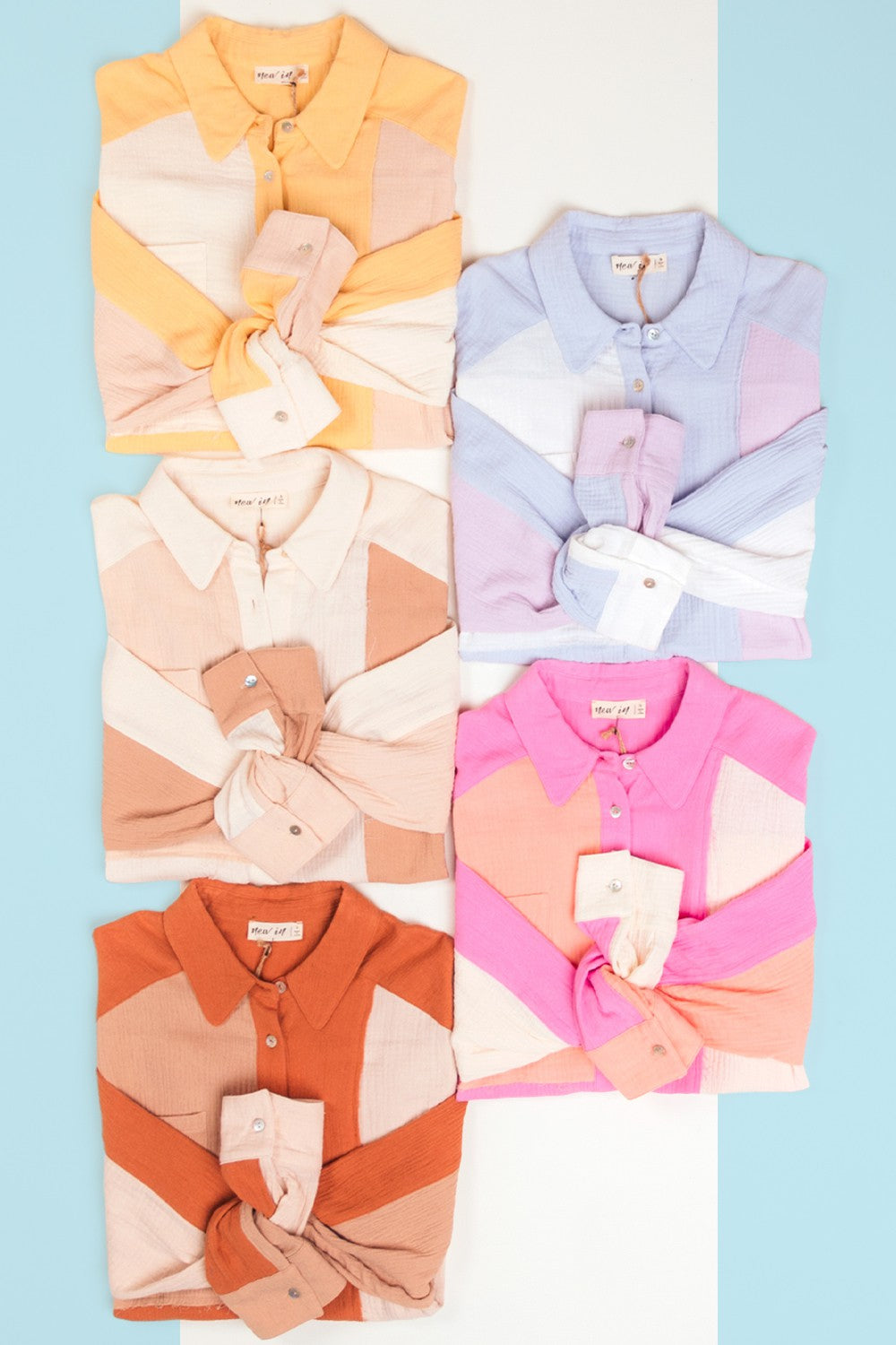 Very J Long Sleeve Color Blocked Button Down Shirt