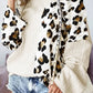 Beige Asymmetric Leopard Patchwork Wide Sleeve V Neck Sweater
