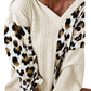 Beige Asymmetric Leopard Patchwork Wide Sleeve V Neck Sweater
