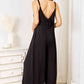 Double Take Full Size Soft Rayon Spaghetti Strap Tied Wide Leg Jumpsuit