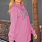 Khaki Amen Leopard Letter Print Oversized Pullover Sweatshirt