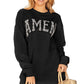 Khaki Amen Leopard Letter Print Oversized Pullover Sweatshirt