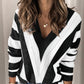 Striped Colorblock V Neck Knitted Sweater